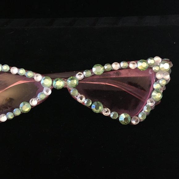 Vintage Retro Pink Cat Eye Glasses w Green Crystals Women\'s Accessories Sun main image 5